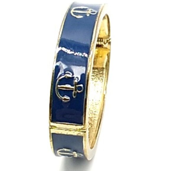 Fornash Hinged Bracelet Navy Blue Enamel & Gold Anchor Design - Picture 11 of 16